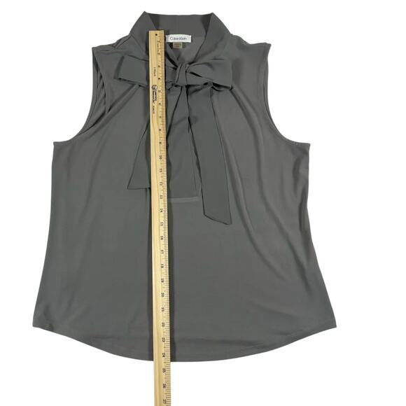 Calvin Klein Women's Sleeveless V-Neck Tie Neck Blouse Gray L Regular - Picture 2 of 6